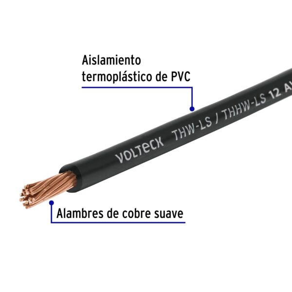 ROLLO DE 100 M DE CABLE THHW-LS 12 AWG NEGRO VOLTECK - Image 3