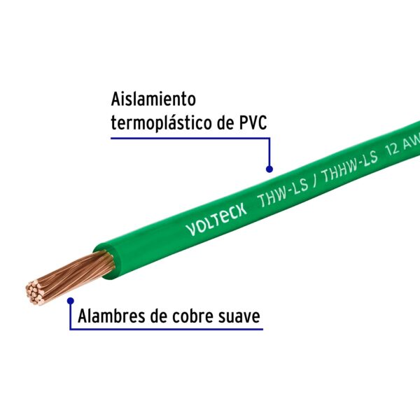 ROLLO DE 100 M DE CABLE THHW-LS 12 AWG VERDE VOLTECK - Image 3