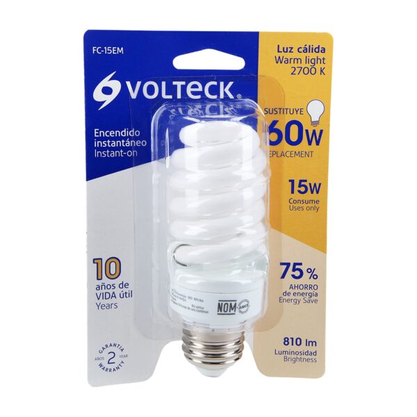 LÁMPARA ESPIRAL MINI T2 VOLTECK 15W LUZ CÁLIDA EN BLÍSTER - Image 2