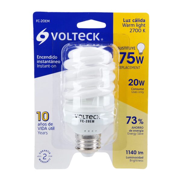LÁMPARA ESPIRAL MINI T2 VOLTECK 20W LUZ CÁLIDA EN BLÍSTER - Image 2