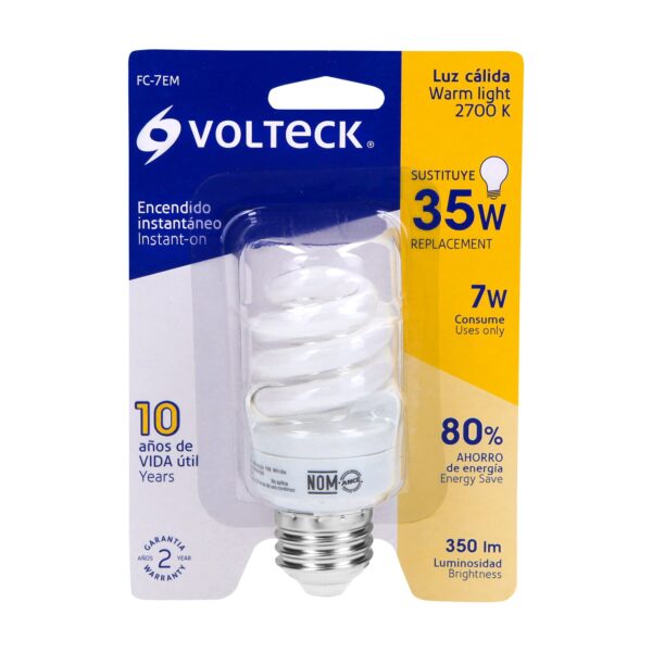 LÁMPARA ESPIRAL MINI T2 VOLTECK 7W LUZ CÁLIDA EN BLÍSTER - Image 4