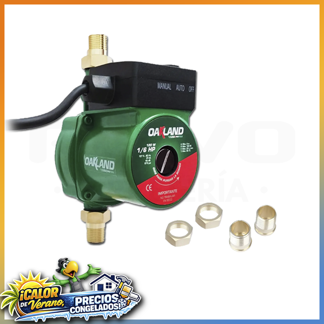 OAKLAND BOMBA PRESURIZADORA 1/6HP 120W 127V SILENCIOSA OAKPA-3560