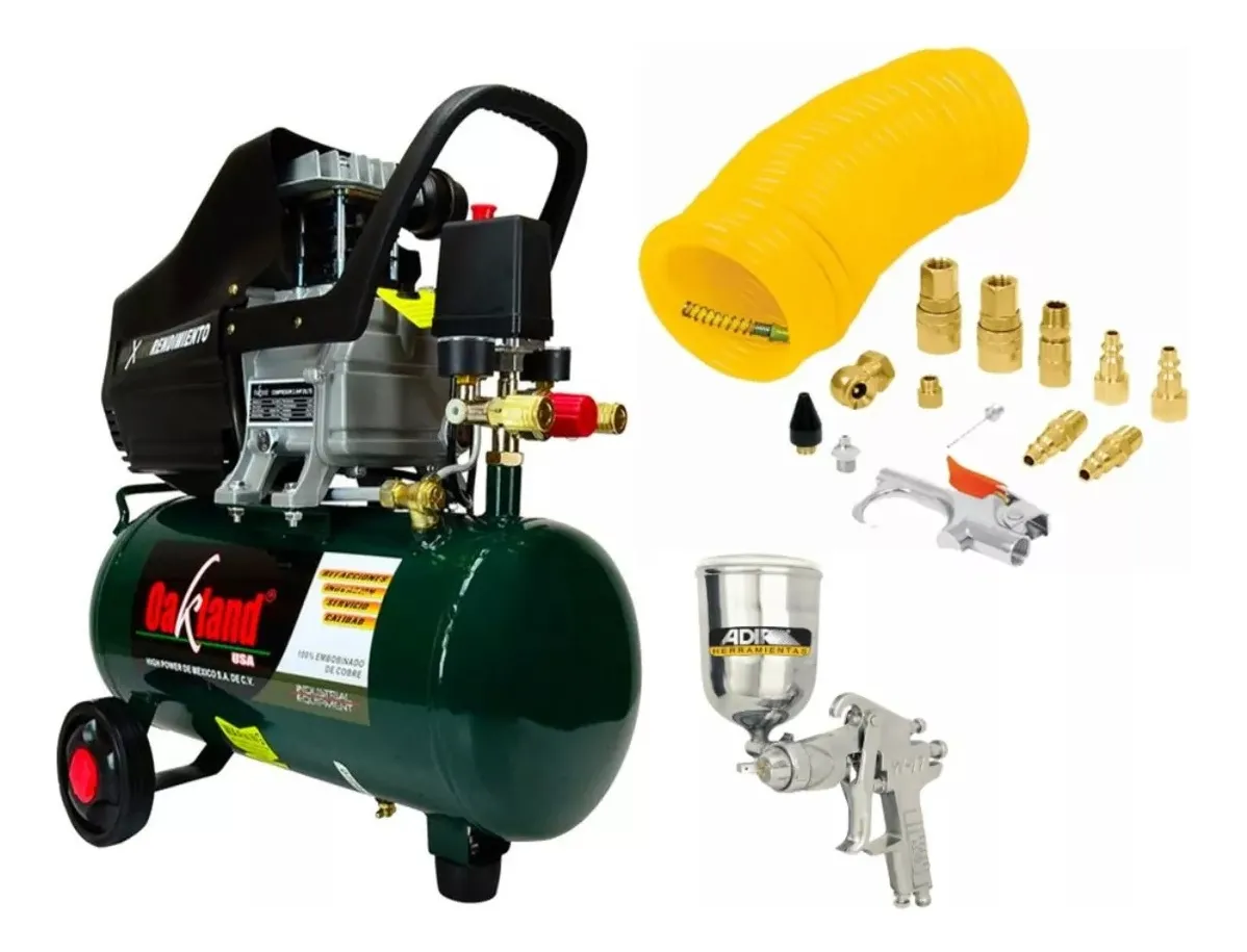 OAKLAND COMPRESOR AIRE 2.5 HP 127V 25L CA-2525 + ACCESORIOS AA-1202 + PISTOLA PB-4350