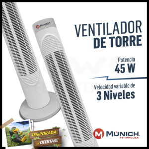 HIGH POWER VENTILADOR DE TORRE 32" 45W CON CONTROL REMOTO MUNVTC-3255