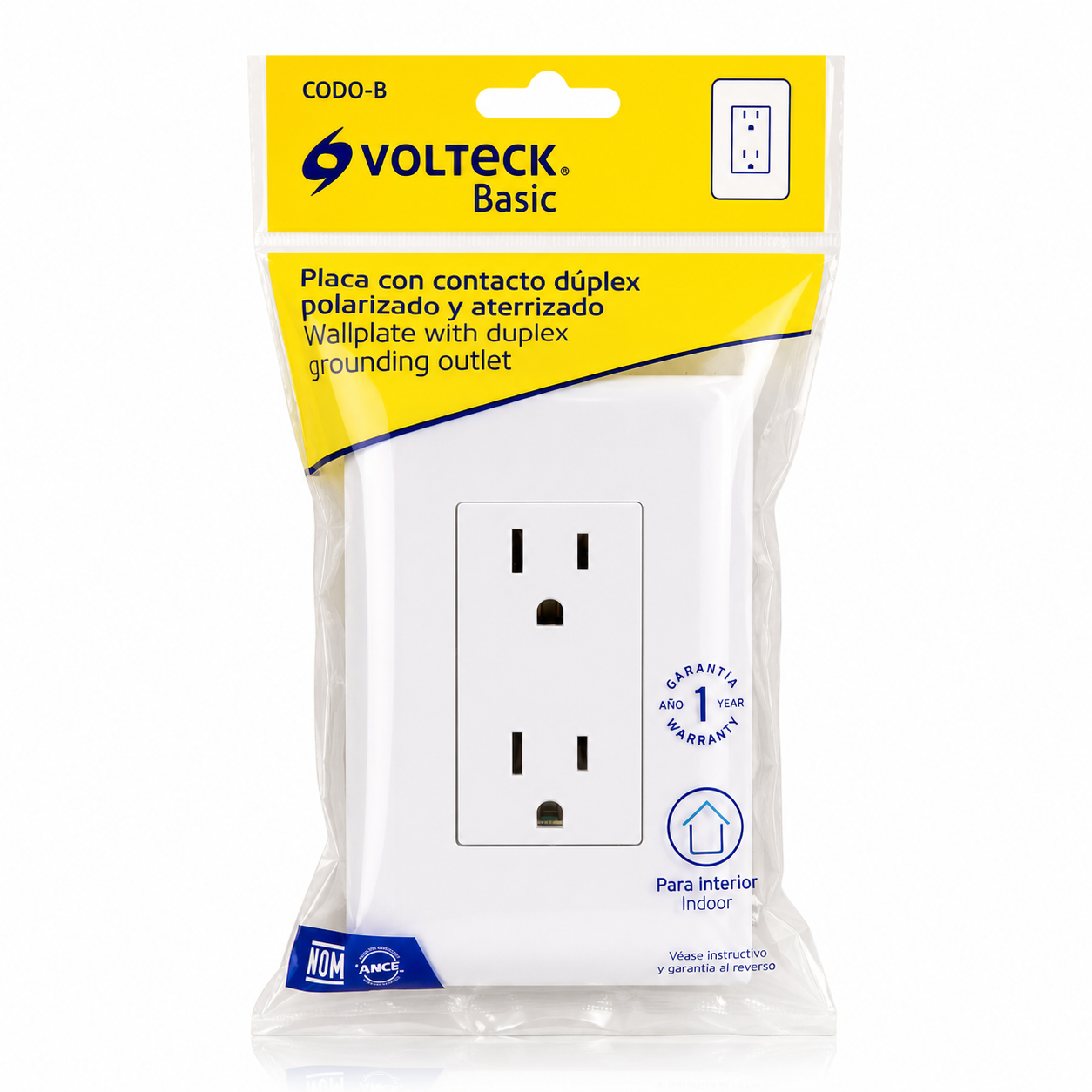 VOLTECK PLACA C/CONTACTO DOBLE BASIC CODO-B 25076