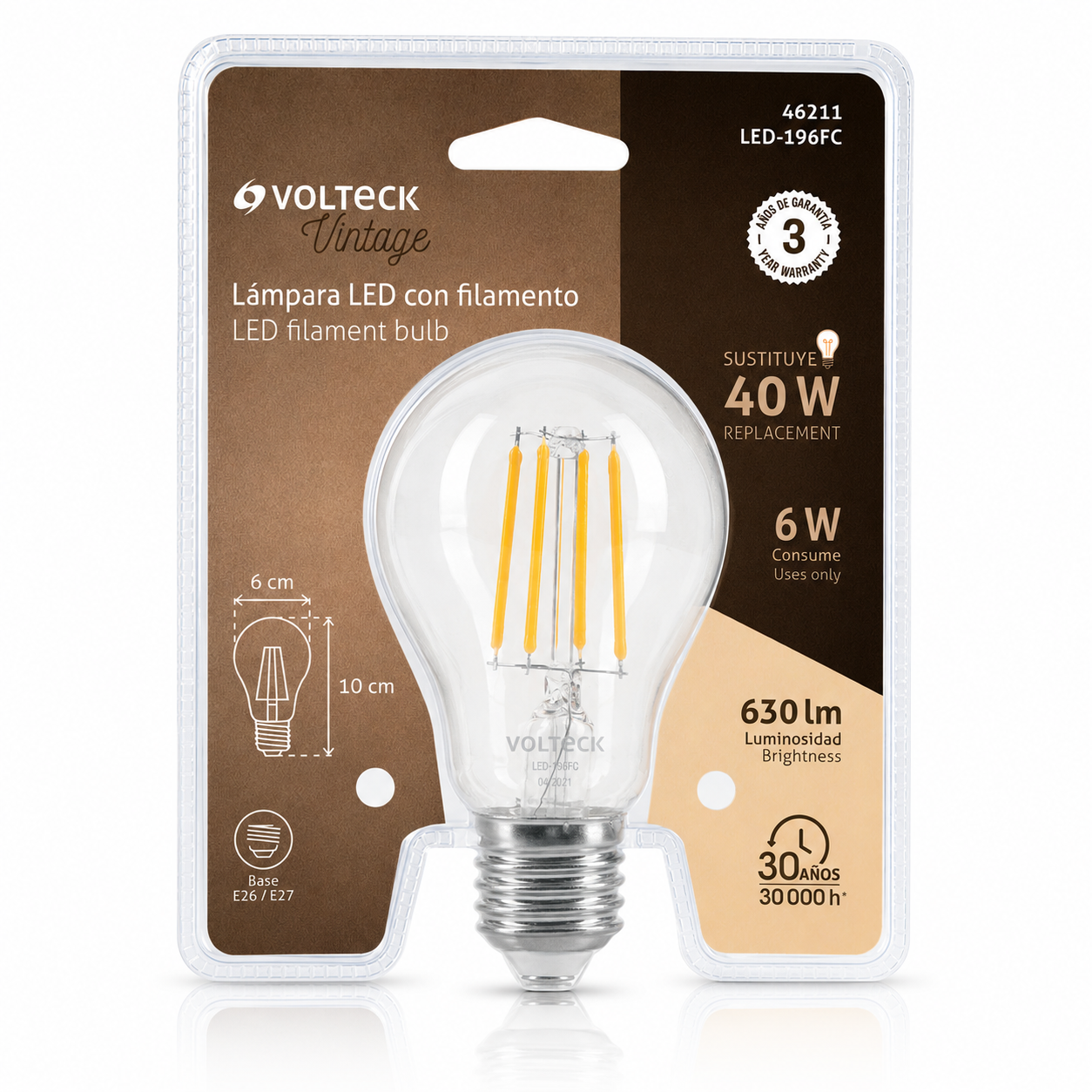 VOLTECK LAMPARA DE FILAMENTO 6W LED-196FC 46211